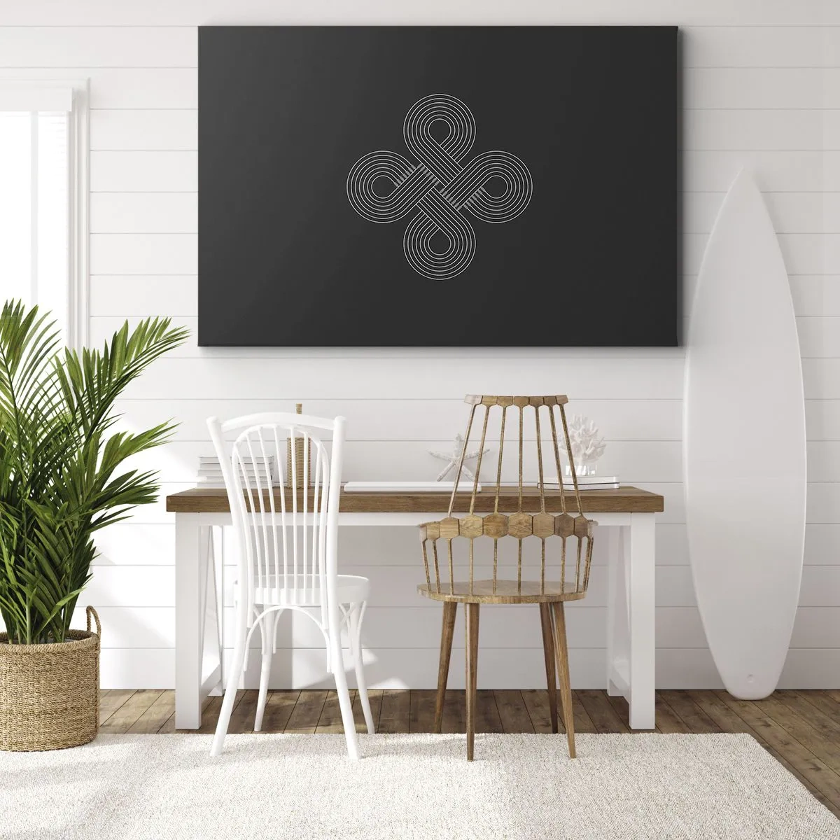 Tablou pe pânză Canvas - Model celtic în stil minimalist pe fundal negru - 70x50cm - În spirit celtic - Decorațiune modernă pentru perete pentru living și dormitor ARTTOR