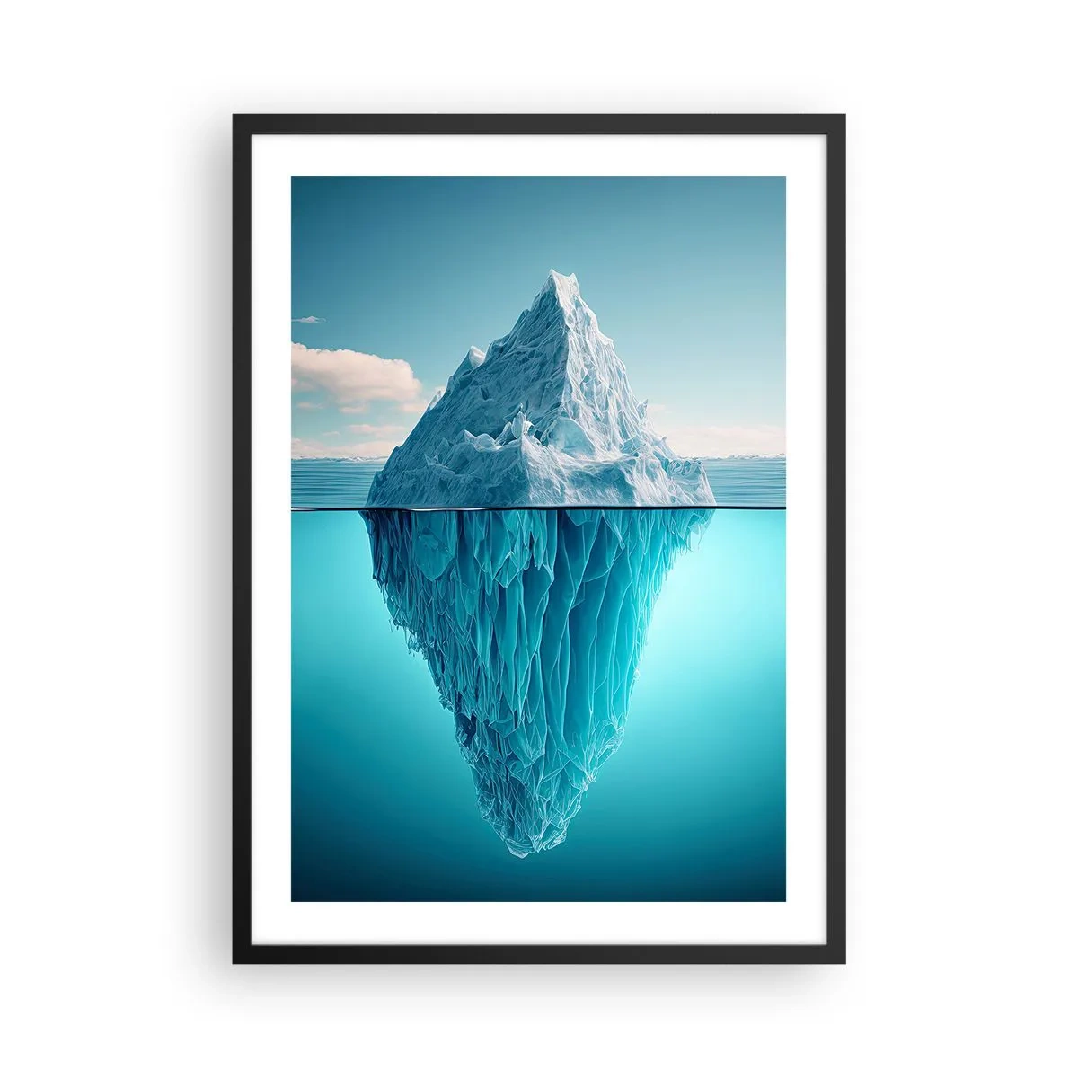 Poster în ramă neagră - Un aisberg cu partea sa subacvatică vizibilă - 50x70cm - Regina de gheață - Decorațiune modernă pentru perete pentru living și dormitor ARTTOR