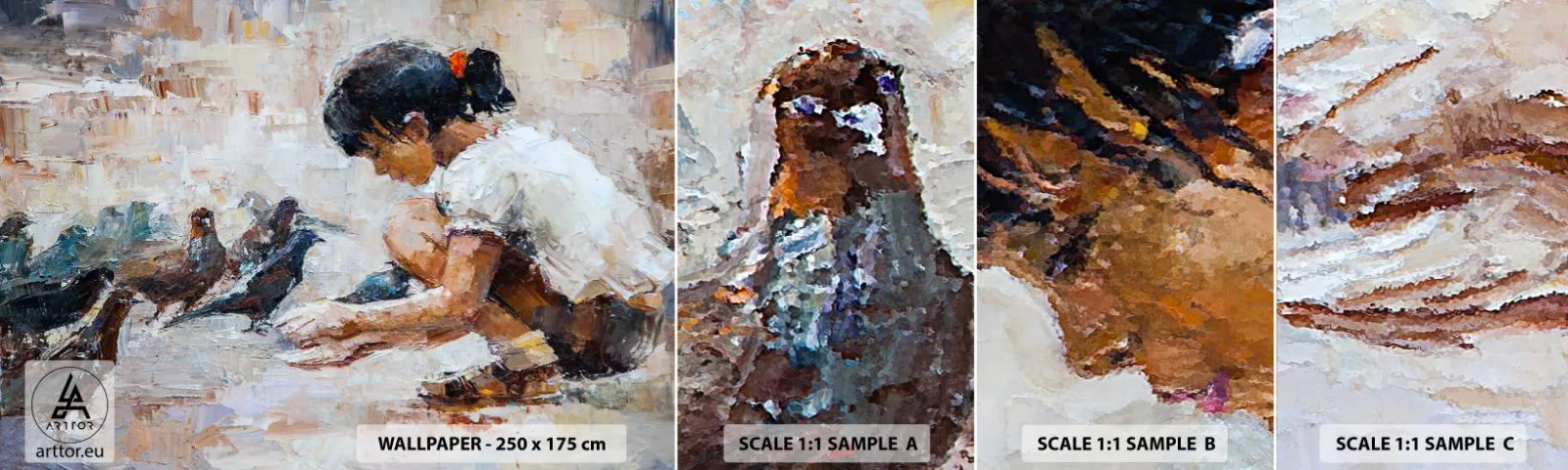 Mostră de Tapet Standard Eco - Cei mici și cei mai cuminți - Fată, Pui de porumbel, Pentru copii - 100x30 cm