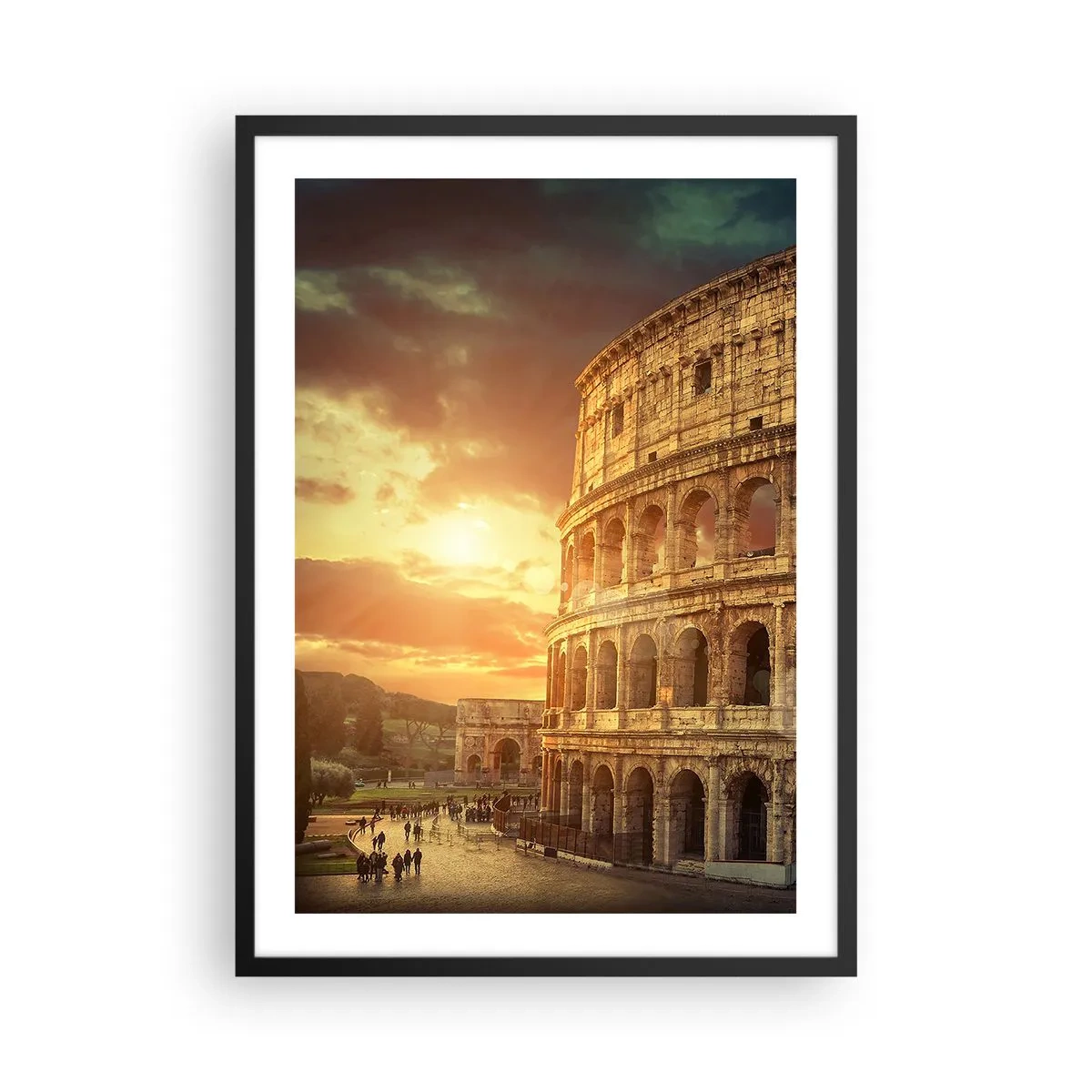 Poster în ramă neagră - Colosseumul din Roma la apus - 50x70cm - Impresie colosală - Decorațiune modernă pentru perete pentru living și dormitor ARTTOR