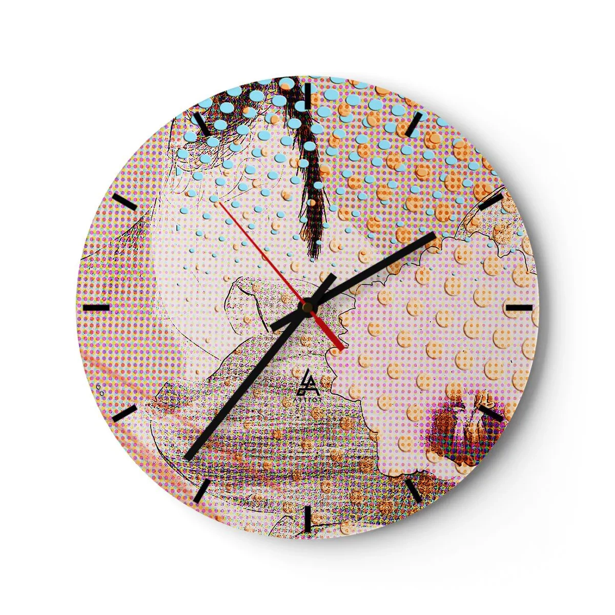 Ceas de perete - Ceas pe sticlă - Motiv comic cu o femeie în stil pop art - 30x30cm - Eroină de benzi desenate - Decorațiune modernă pentru perete pentru living, bucătărie și dormitor ARTTOR