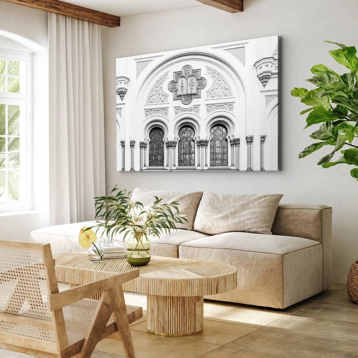 Tablou pe pânză Canvas - Detalii arhitecturale ale fațadei în stil monocromatic - 70x50cm - La granița dintre culturi - Decorațiune modernă pentru perete pentru living și dormitor ARTTOR