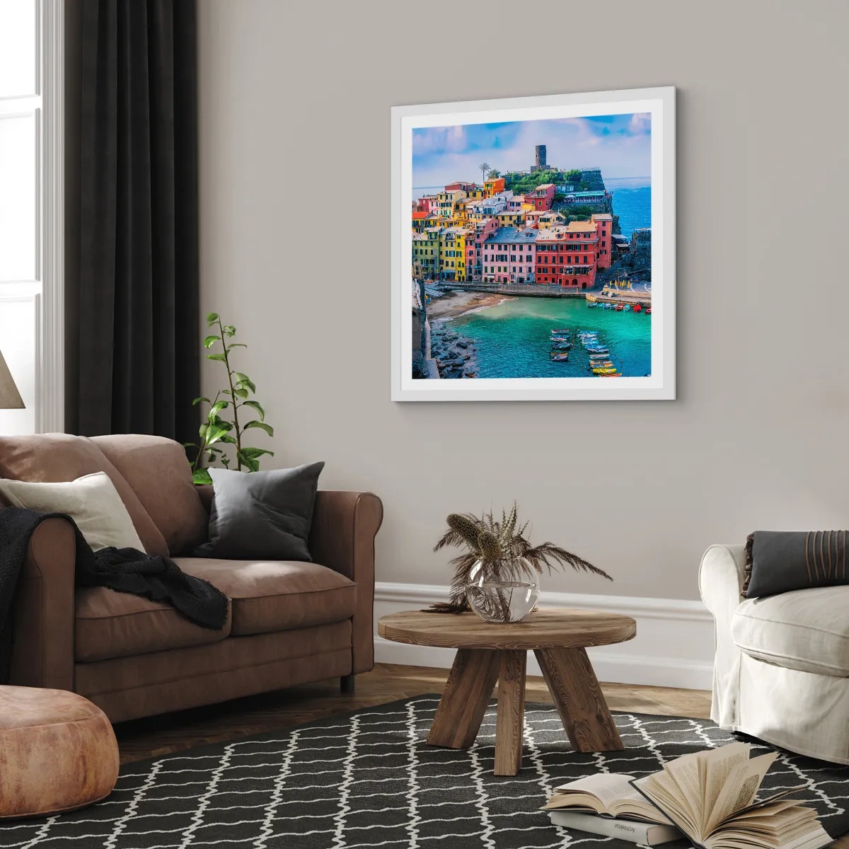 Poster în ramă albă - Orașul mediteraneean magic - 50x50 cm