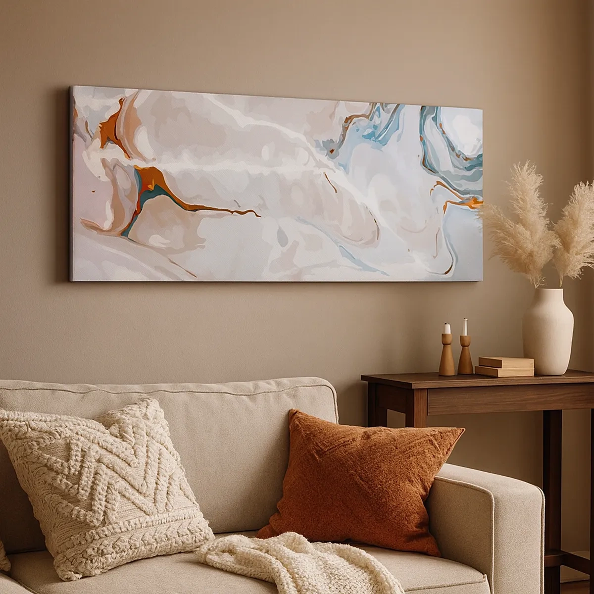 Tablou pe pânză - Meandre albastre sub alb - 30x30 cm