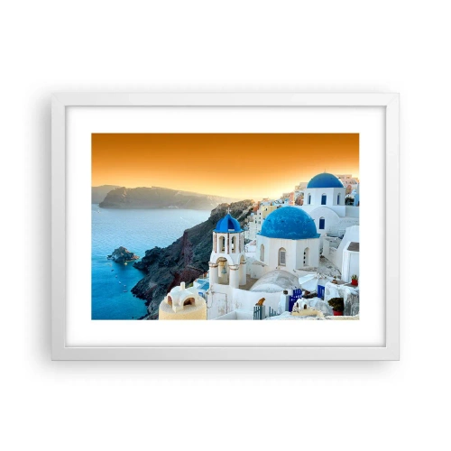 Poster în ramă albă - Santorini - îmbrățișat de stânci - 40x30 cm