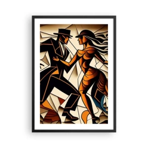 Poster în ramă neagră - Un cuplu dinamic dansând tango în stil cubist. - 50x70cm - Dans cu pasiune - Decorațiune modernă pentru perete pentru living și dormitor ARTTOR