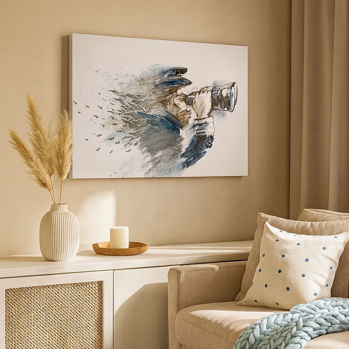 Tablou pe pânză Canvas - Un căpitan cu binoclu într-o scenă dinamică în acuarelă - 70x50cm - Zece pe scara Beaufort! - Decorațiune modernă pentru perete pentru living și dormitor ARTTOR