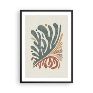 Poster în ramă neagră - Model botanic de frunze în tonuri de verde și maro - 50x70cm - Frunză multicoloră - Decorațiune modernă pentru perete pentru living și dormitor ARTTOR