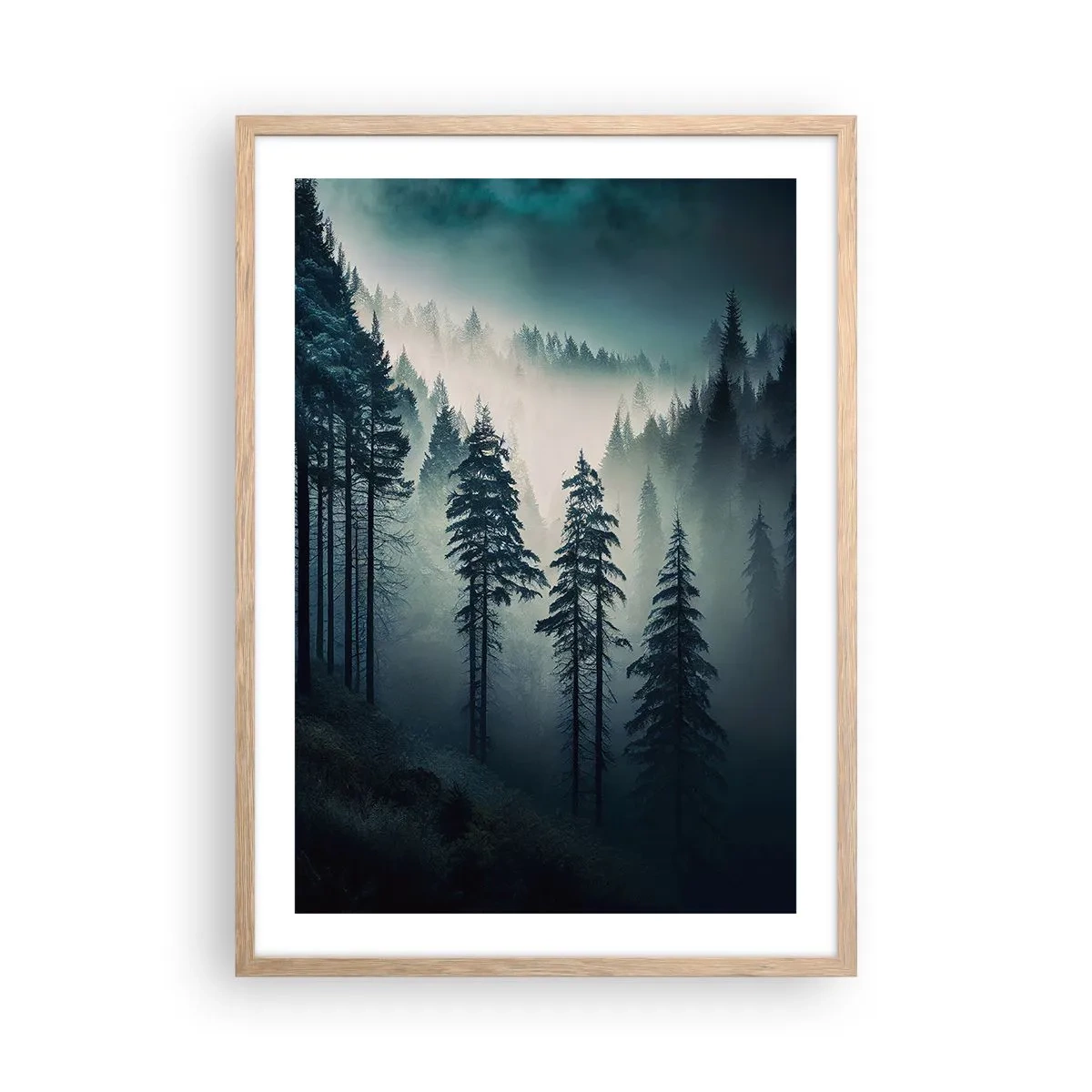 Poster în ramă de stejar deschis - Dimineața de munte - 50x70 cm