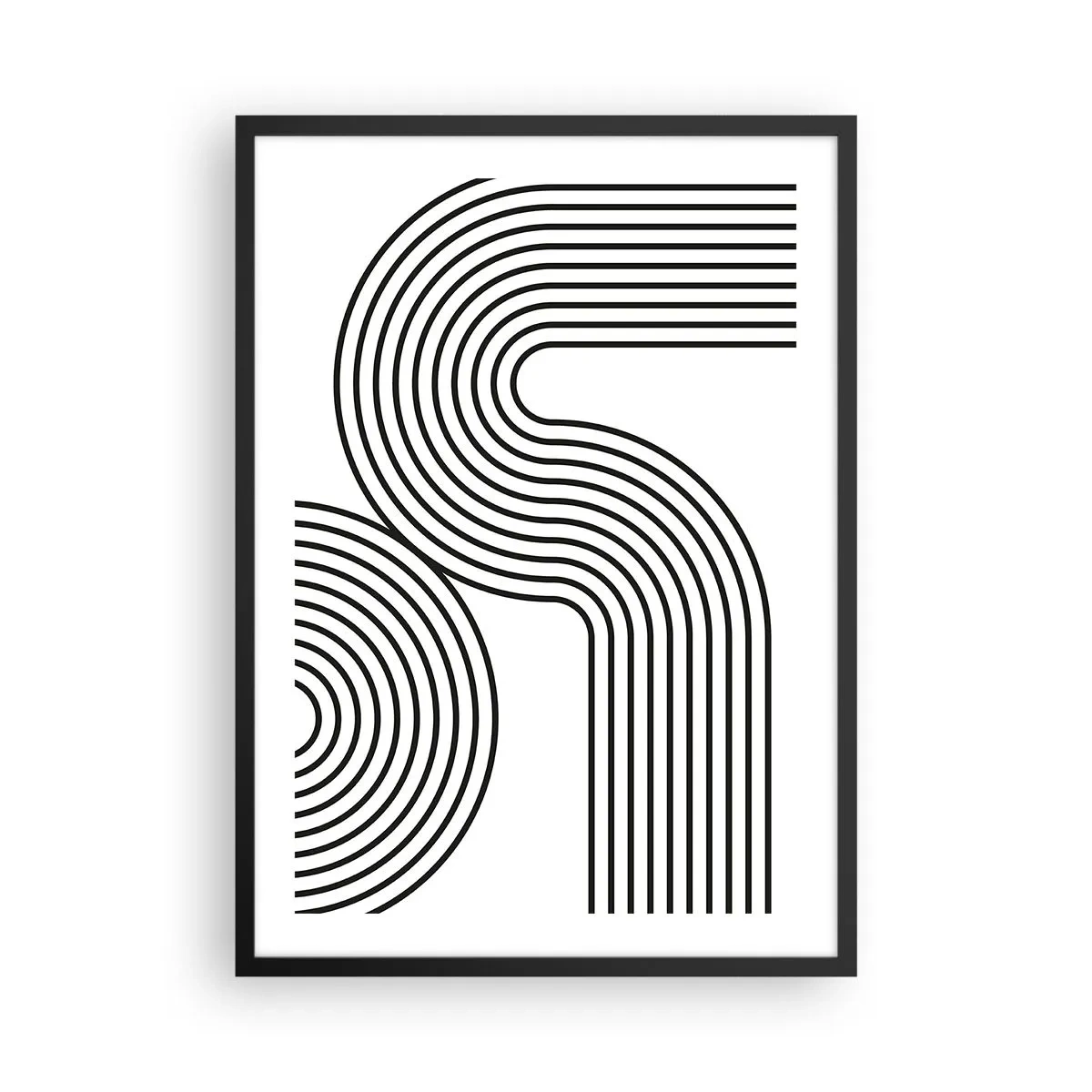 Poster în ramă neagră - Grafică modernă cu linii abstracte în alb și negru - 50x70cm - Pe o curbă - Decorațiune modernă pentru perete pentru living și dormitor ARTTOR