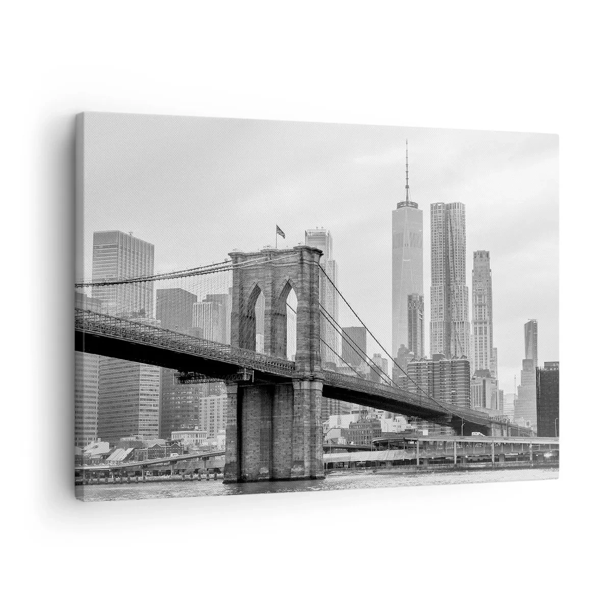 Tablou pe pânză Canvas - Podul Brooklyn cu zgârie-norii din New York în fundal - 70x50cm - New York vibes - Decorațiune modernă pentru perete pentru living și dormitor ARTTOR