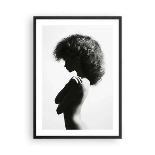 Poster în ramă neagră - Profilul unei femei într-o elegantă fotografie alb-negru - 50x70cm - Ca o floare pe o tulpină subțire - Decorațiune modernă pentru perete pentru living și dormitor ARTTOR