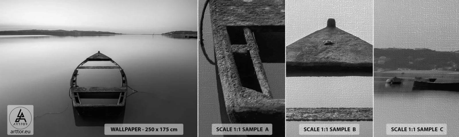 Mostră tapet Premium Canvas - Dor și melancolie - Peisaj, Lac, Barcă - 100x30 cm