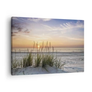 Tablou pe pânză Canvas - plajă cu nisip la apus, cu iarbă în fundal - 70x50cm - Privește, gândește, simte - Decorațiune modernă pentru perete pentru living și dormitor ARTTOR