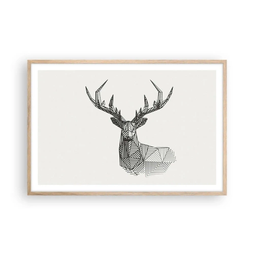Poster în ramă de stejar deschis - Cerb în stil cubist - 91x61 cm