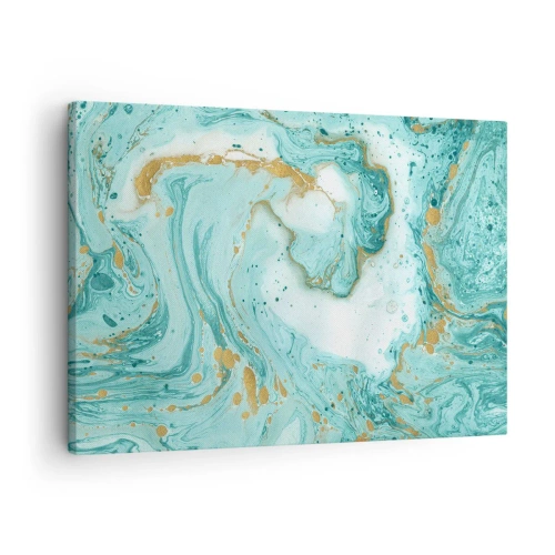 Tablou pe pânză Canvas - Marmură turcoaz cu accente aurii într-o compoziție abstractă - 70x50cm - Sub marele val al perioadei Edo - Decorațiune modernă pentru perete pentru living și dormitor ARTTOR