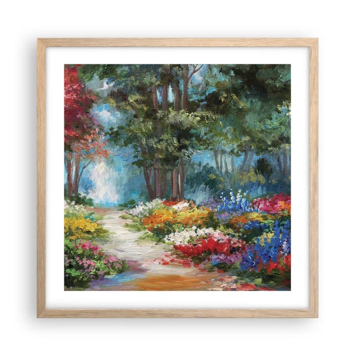 Poster în ramă de stejar deschis - Grădină de pădure, pădure de flori - 50x50 cm