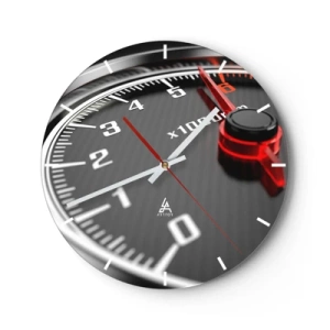 Ceas de perete - Ceas pe sticlă - Prim-plan al tahometrului în stil sportiv - 30x30cm - Bag-o în viteză! - Decorațiune modernă pentru perete pentru living, bucătărie și dormitor ARTTOR