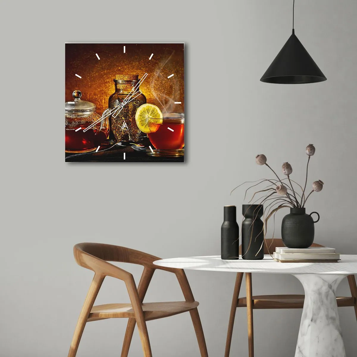 Ceas de perete - Ceas pe sticlă - În stilul maeștrilor olandezi - 40x40 cm