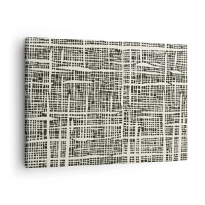 Tablou pe pânză Canvas - Un model geometric asemănător unei grile pe un fundal deschis - 70x50cm - O compoziție țesută - Decorațiune modernă pentru perete pentru living și dormitor ARTTOR