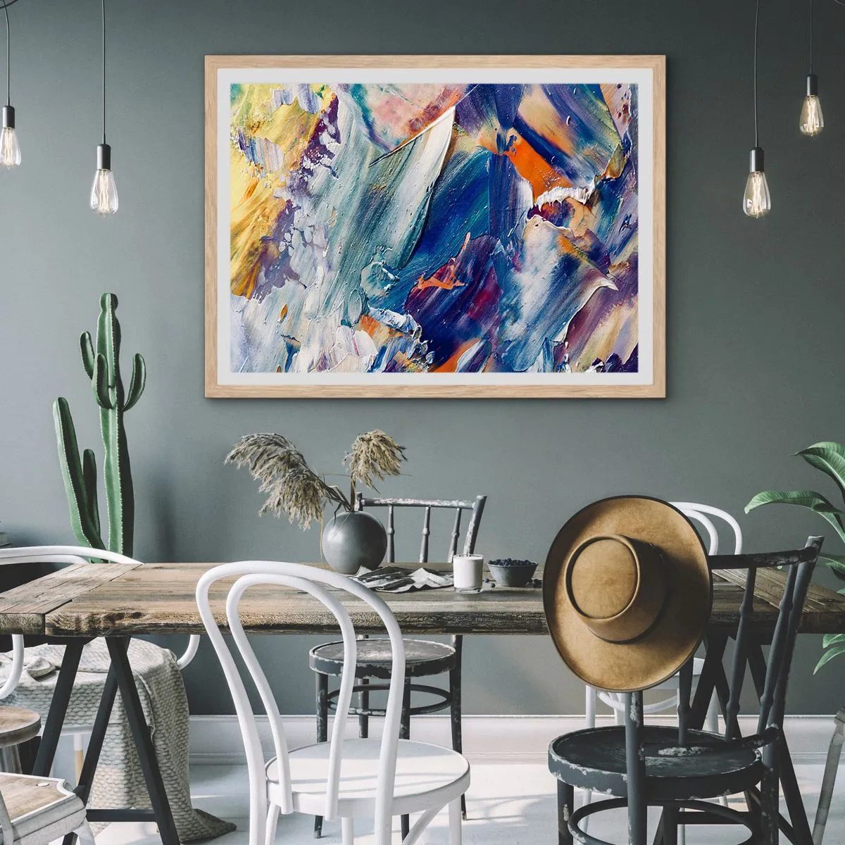 Poster în ramă de stejar deschis - Confuzie de culori - 70x50 cm