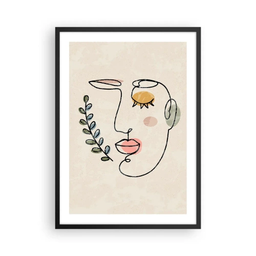 Poster în ramă neagră - Portret minimalist al unei femei pe un fundal bej - 50x70cm - Pacea regăsită - Decorațiune modernă pentru perete pentru living și dormitor ARTTOR