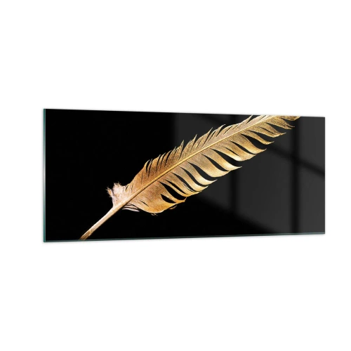 Tablou pe sticlă - Pană aurie perfectă - 100x40 cm