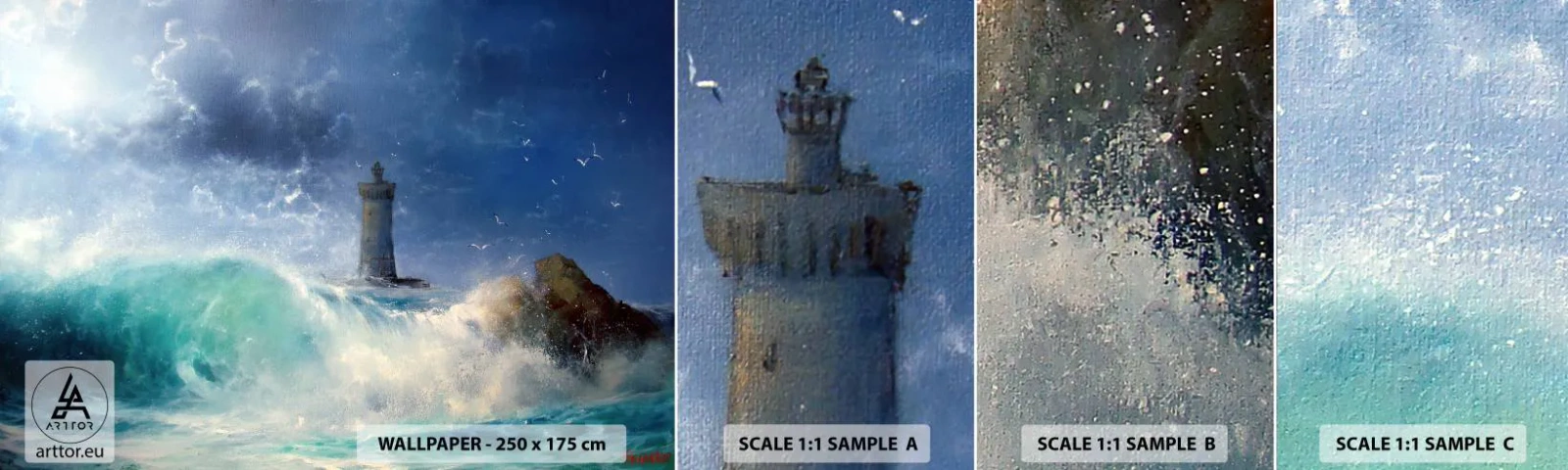 Mostră de Tapet Standard Eco - La veghe împotriva elementelor - Peisaj, Far, Furtună - 100x30 cm