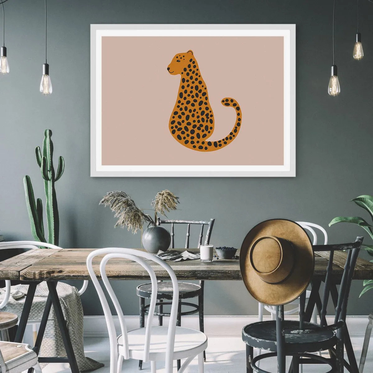 Poster în ramă albă - Modelul leopard este tot timpul la modă - 100x70 cm