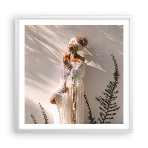 Poster în ramă albă - Soarele și fata - 60x60 cm