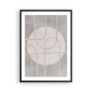 Poster în ramă neagră - Linii geometrice și un cerc în nuanțe de gri - 50x70cm - Circular și drept înainte - Decorațiune modernă pentru perete pentru living și dormitor ARTTOR