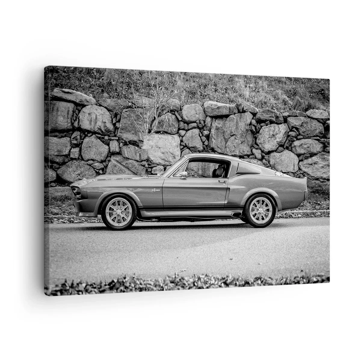 Tablou pe pânză Canvas - Fotografie alb-negru a unei mașini clasice - 70x50cm - Legenda anilor '60. - Decorațiune modernă pentru perete pentru living și dormitor ARTTOR