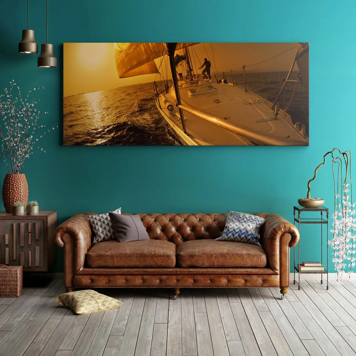 Tablou pe pânză - O seară aurie după o zi multicoloră - 100x40 cm