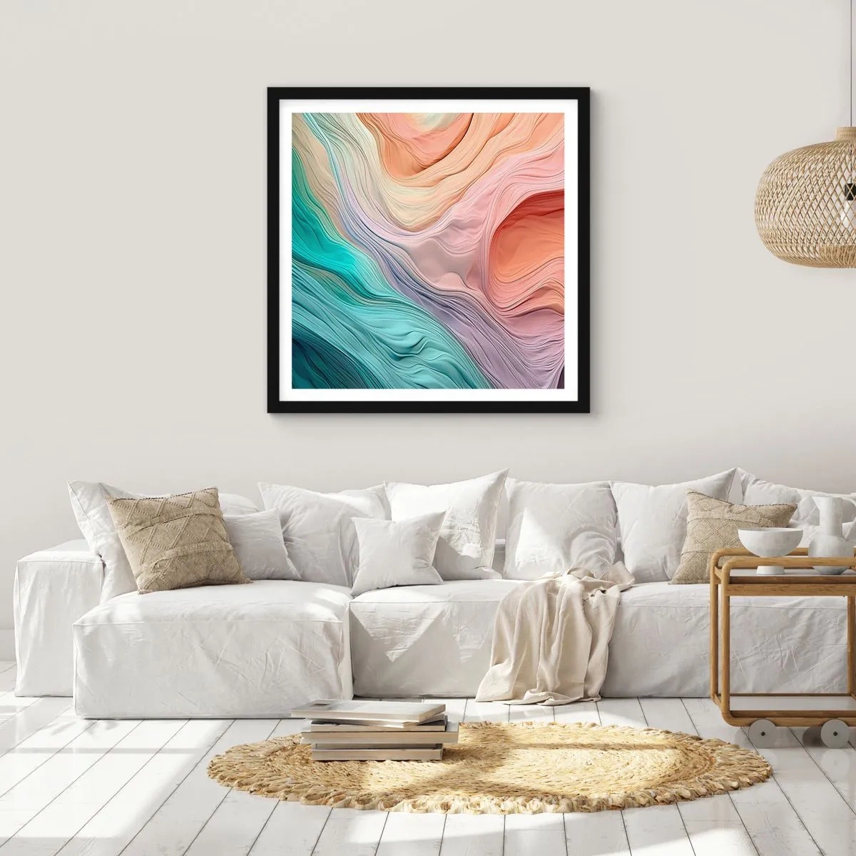 Poster în ramă neagră - Valul curcubeu - 50x50 cm