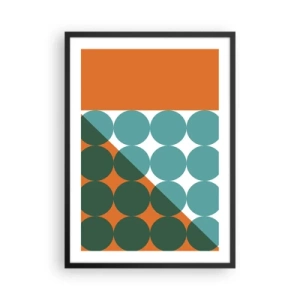 Poster în ramă neagră - Compoziție geometrică abstractă cu cercuri în nuanțe de portocaliu și verde. - 50x70cm - Sus și pe diagonală - Decorațiune modernă pentru perete pentru living și dormitor ARTTOR