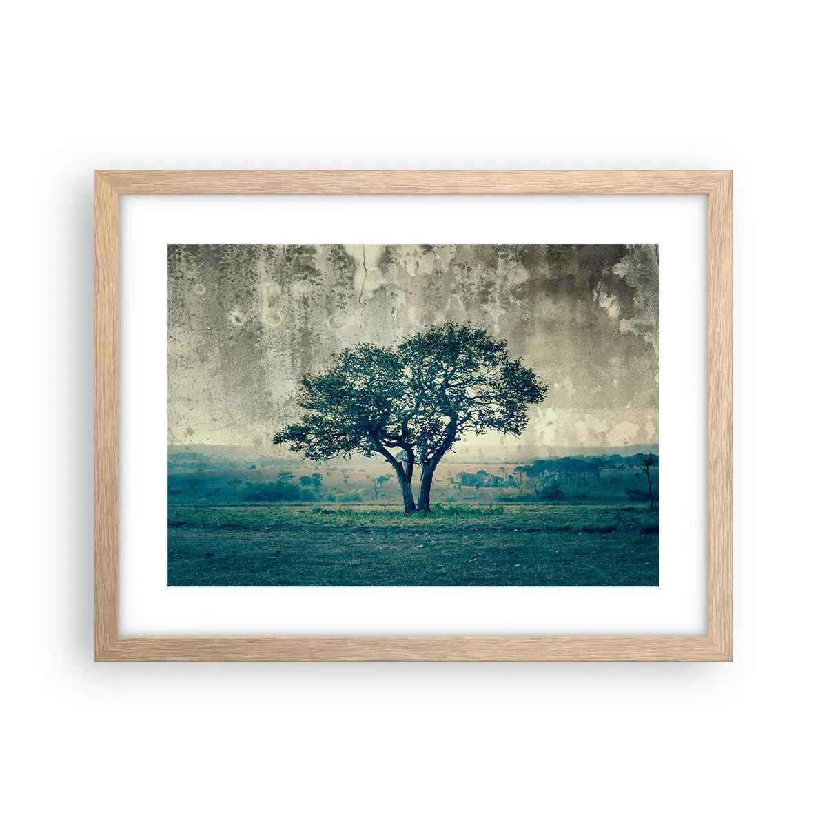 Poster în ramă de stejar deschis - Un măr pe o pajiște albastră? - 40x30 cm