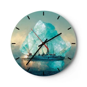 Ceas de perete - Ceas pe sticlă - O navă printre aisberguri albastre pe cer - 30x30cm - Diamant arctic - Decorațiune modernă pentru perete pentru living, bucătărie și dormitor ARTTOR