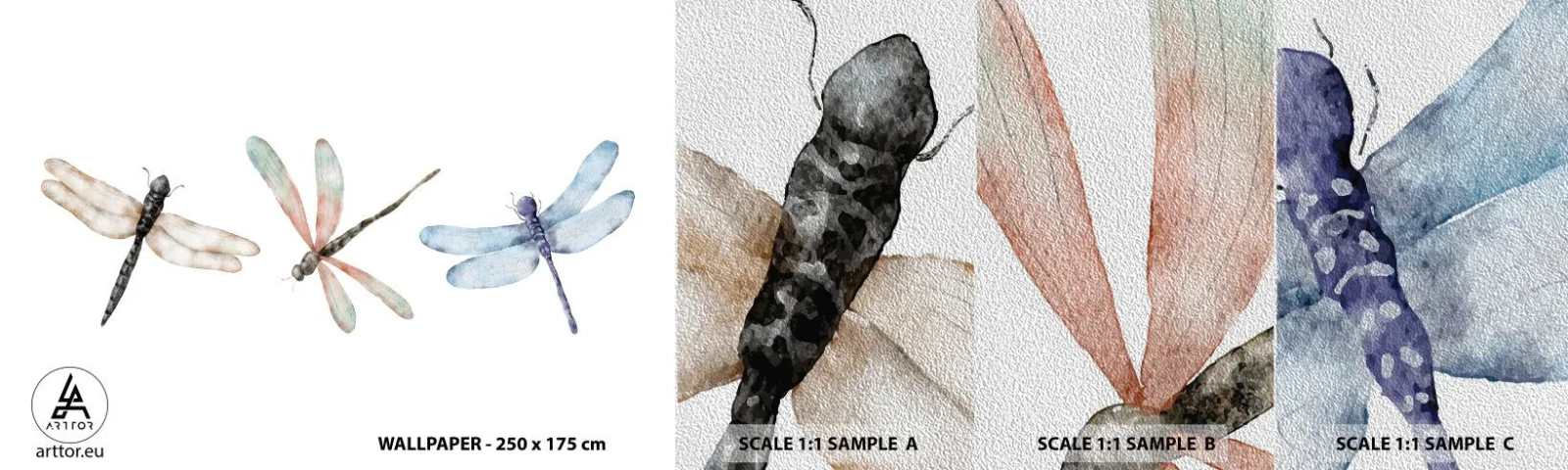 Mostră tapet Premium Sand - Libelule imponderabile - Insecte, Minimalist, Cu greutate - 100x30 cm