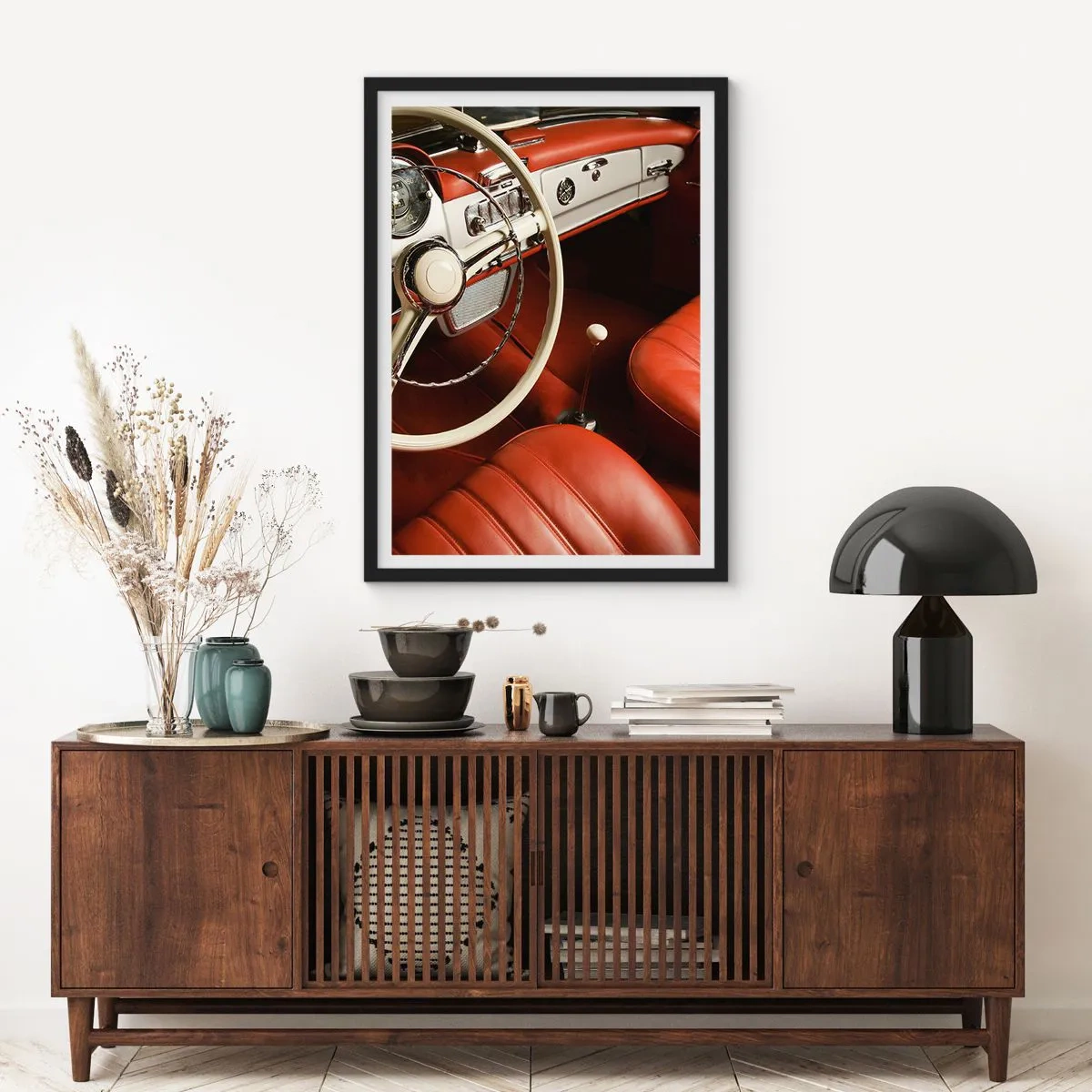 Poster în ramă neagră - Interiorul elegant al unei mașini clasice - 50x70cm - Lux în stil vintage - Decorațiune modernă pentru perete pentru living și dormitor ARTTOR