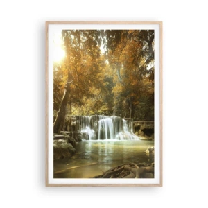 Poster în ramă de stejar deschis - Cascadă în parc - 70x100 cm
