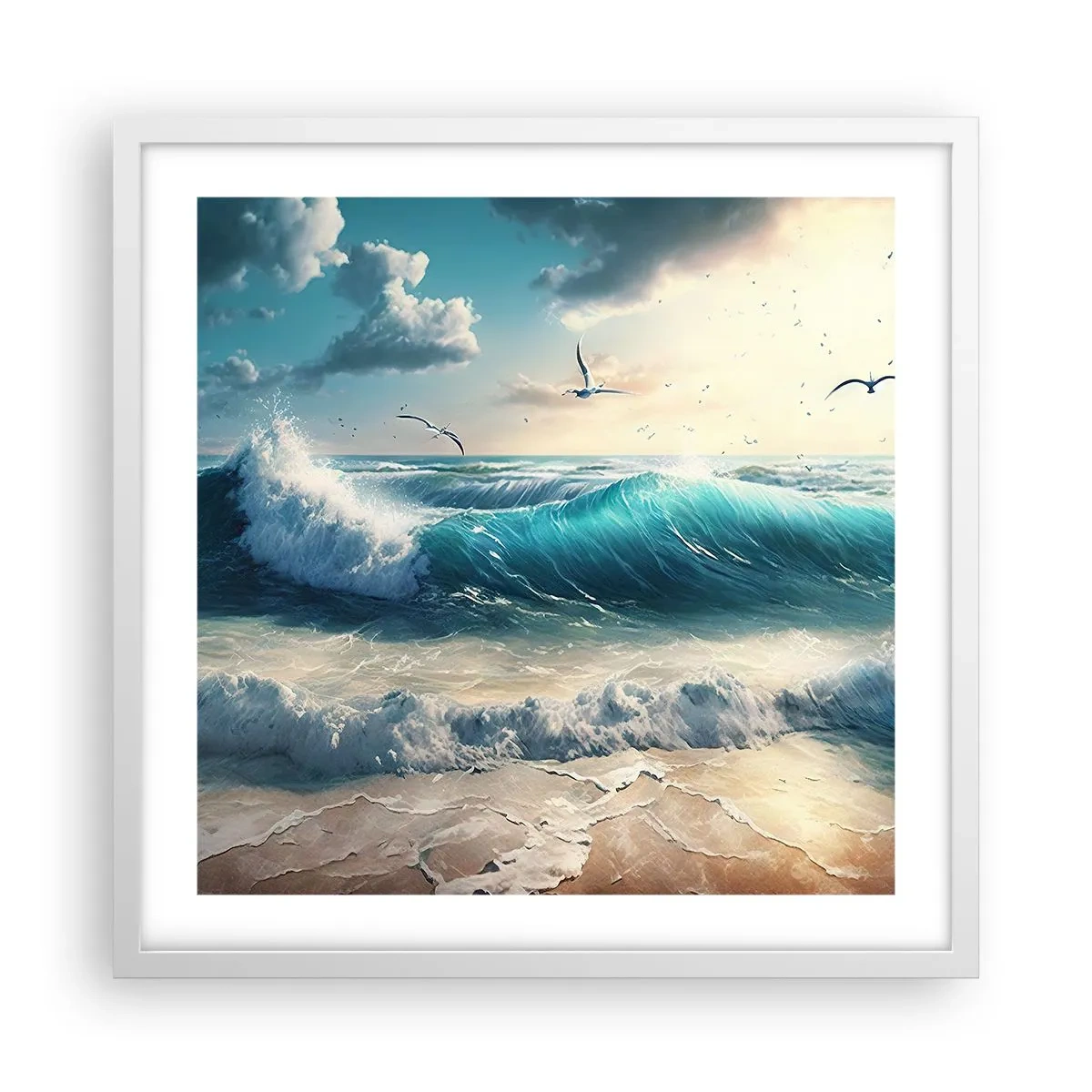 Poster în ramă albă - Sunetul valurilor doar pentru tine - 50x50 cm
