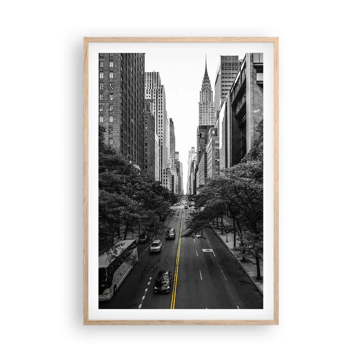 Poster în ramă de stejar deschis - New York dimineața - 61x91 cm