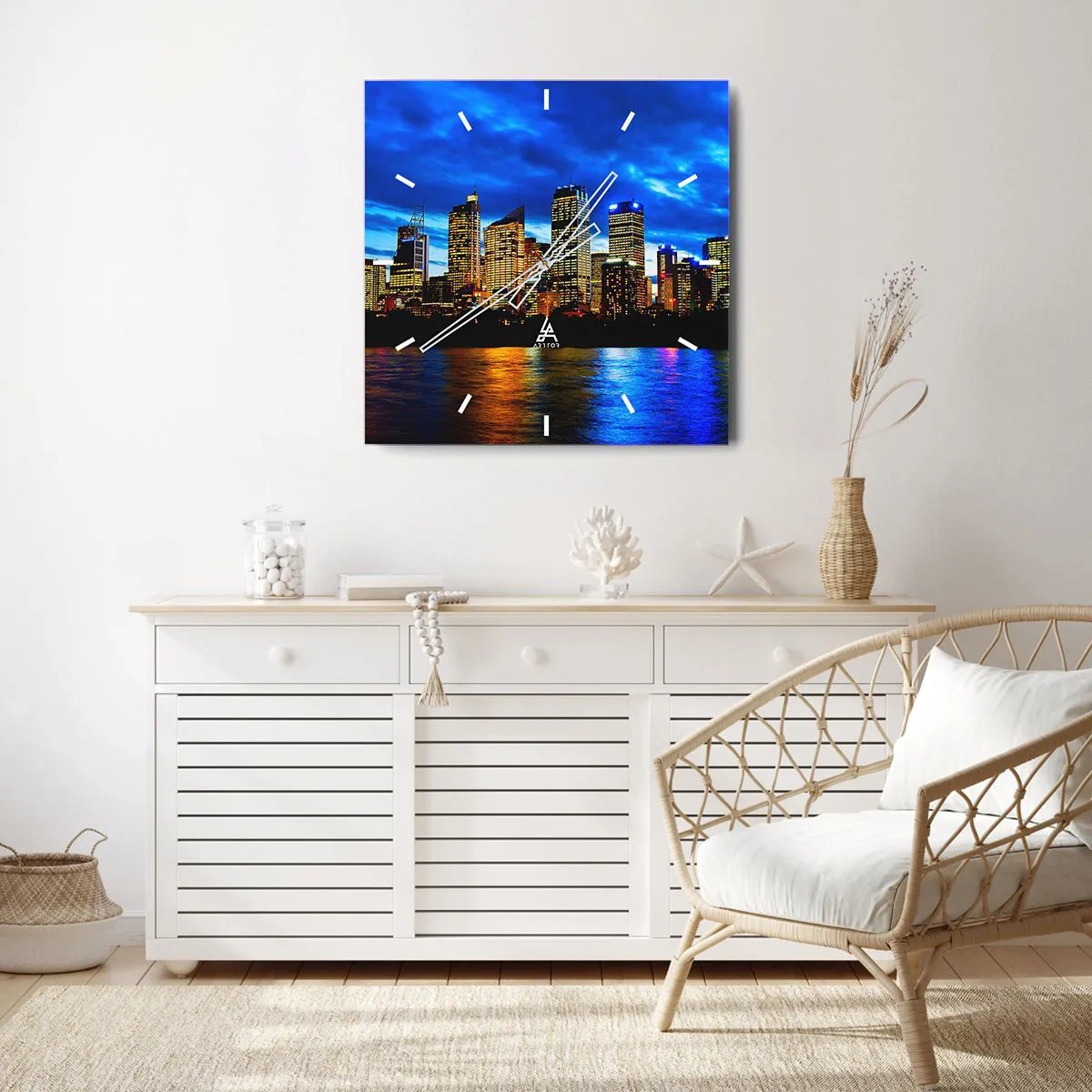 Ceas de perete - Ceas pe sticlă - O noapte de lumini și culori - 30x30 cm