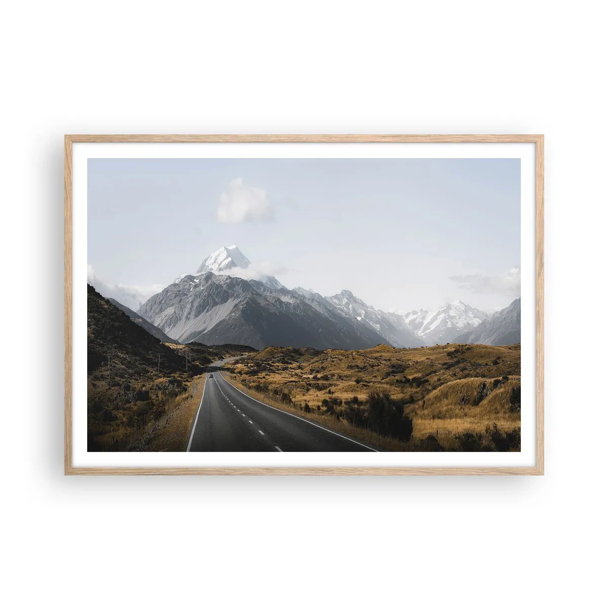Poster în ramă de stejar deschis - Drumul spre inima munților - 100x70 cm