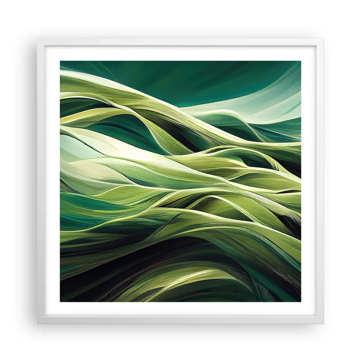 Poster în ramă albă - Un joc abstract de verde - 60x60 cm