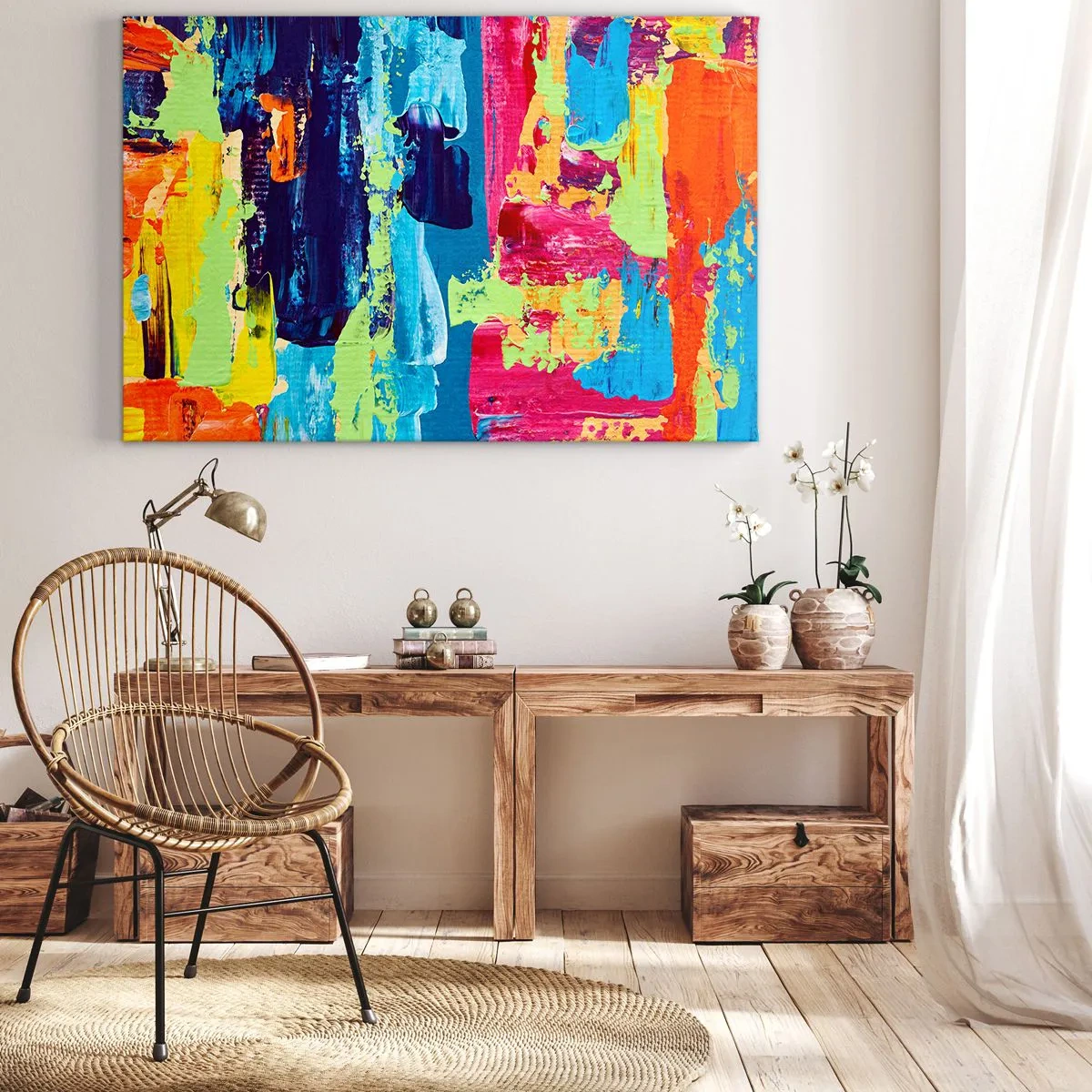 Tablou pe pânză Canvas - Compoziție abstractă de culori într-o formă dinamică - 70x50cm - Viața este frumoasă! - Decorațiune modernă pentru perete pentru living și dormitor ARTTOR