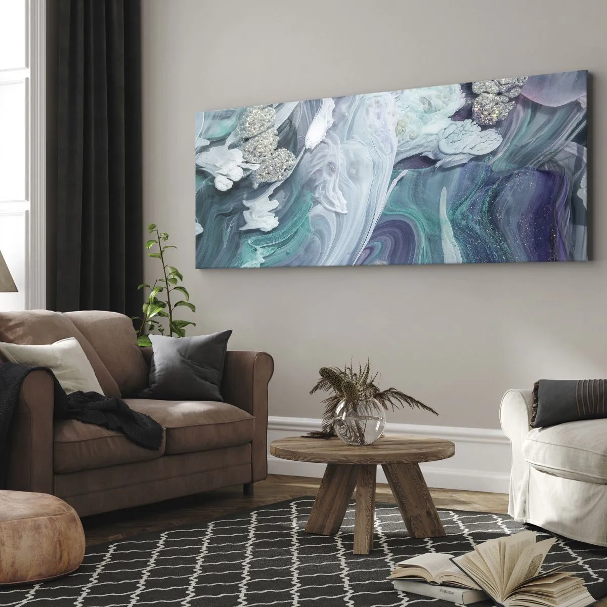 Tablou pe pânză - Râuri de albastru - 100x40 cm