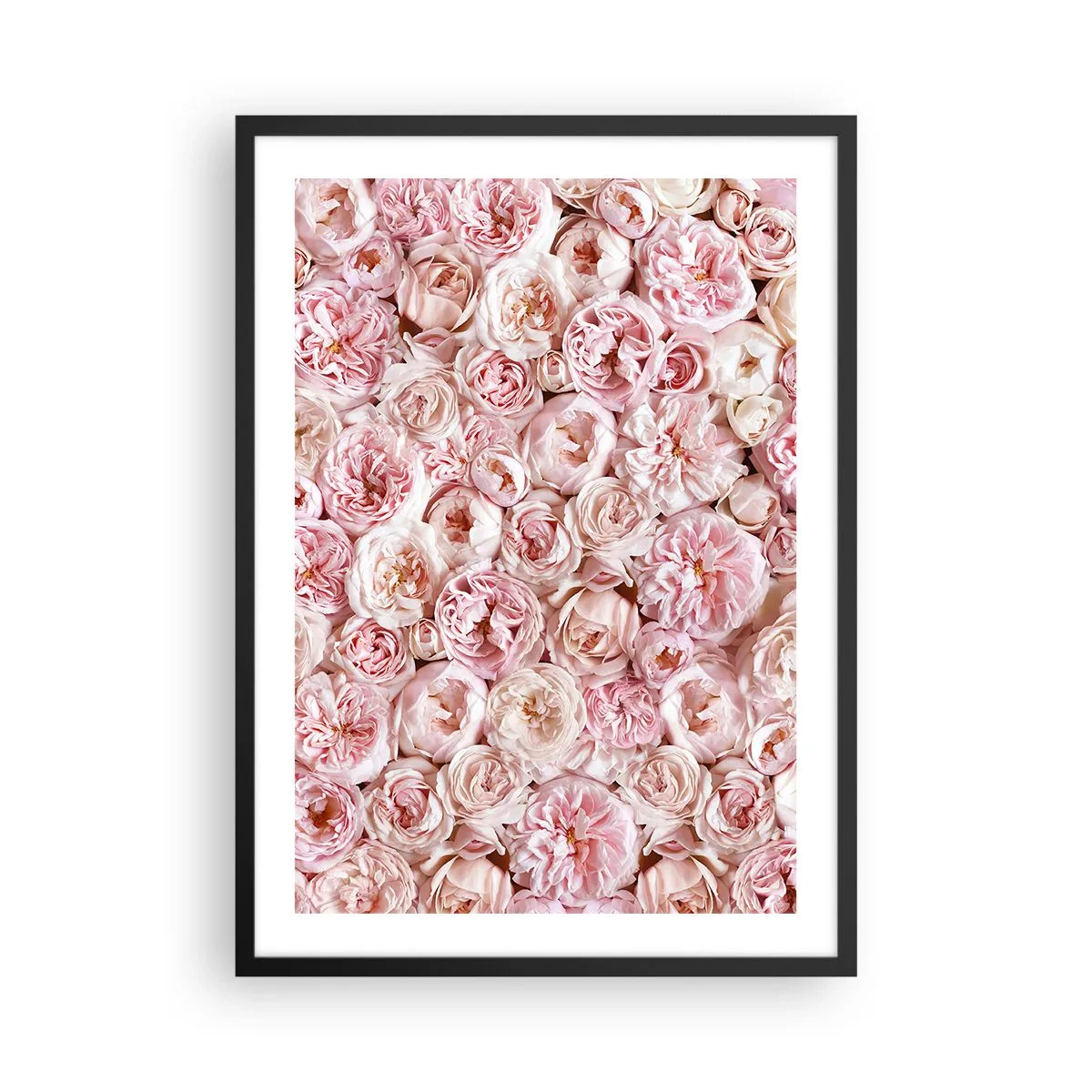 Poster în ramă neagră - Un aranjament romantic de flori roz în prim-plan - 50x70cm - Presărat cu trandafiri - Decorațiune modernă pentru perete pentru living și dormitor ARTTOR