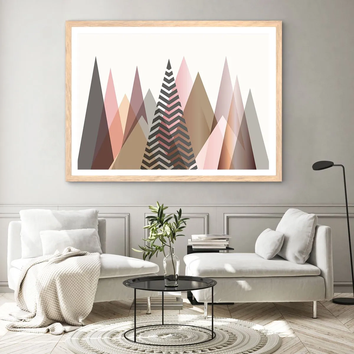 Poster în ramă de stejar deschis - Construcție piramidală - 100x70 cm