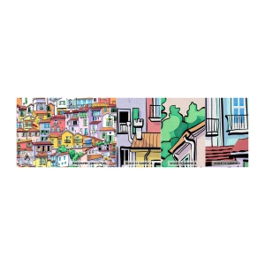 Mostră tapet Premium Canvas - Oraș vesel - Oraș, Case de locuit, Case - 100x30 cm
